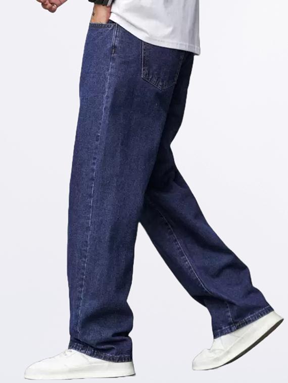 men blue plain mid rise baggy jeans - 22012523 - Standard Image - 2