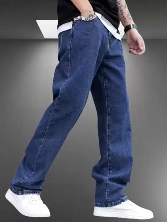 men blue plain mid rise baggy jeans - 22012524 - Standard Image - 2