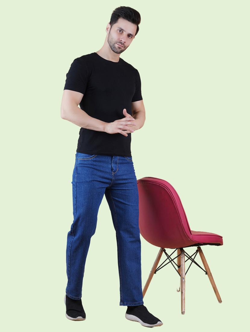 men blue plain mid rise straight fit jeans - 22012542 - Standard Image - 2