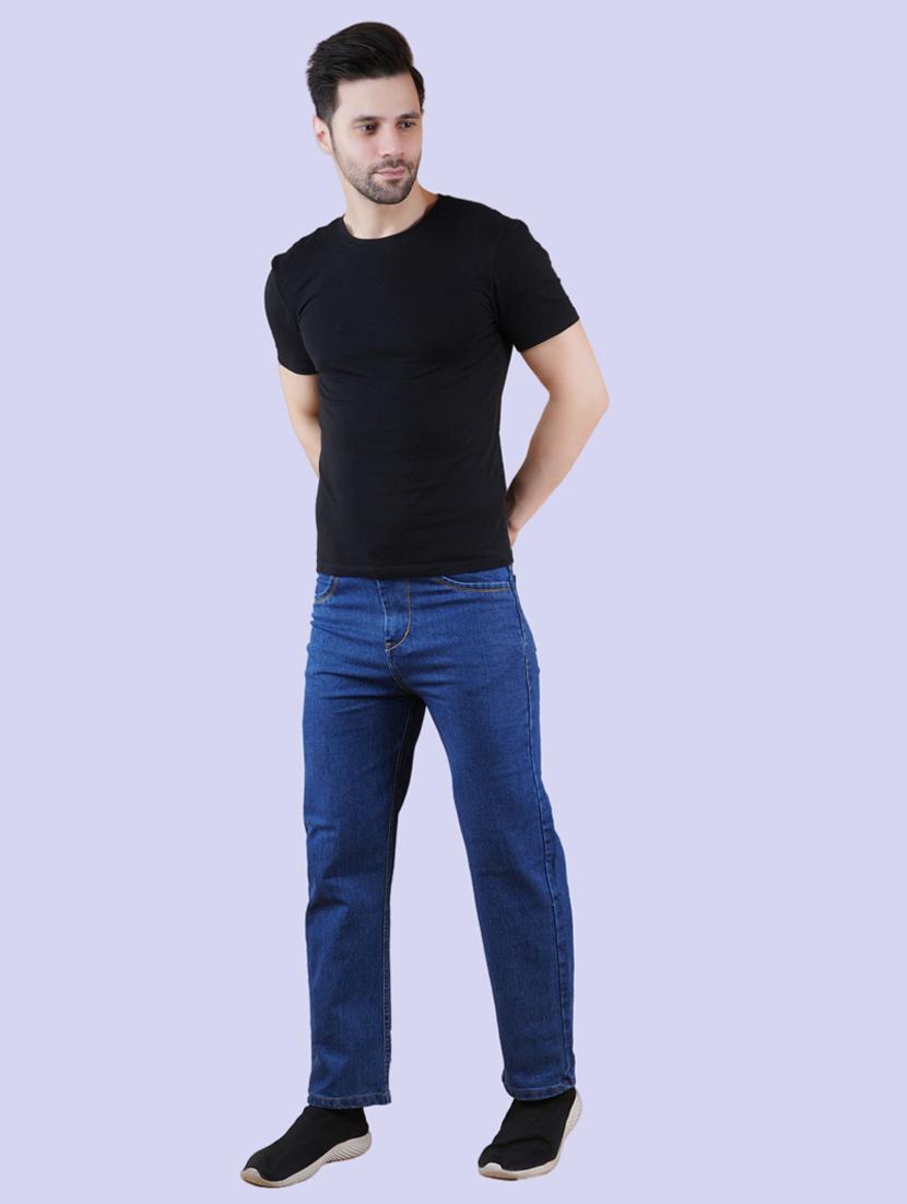 men blue plain mid rise straight fit jeans - 22012544 - Standard Image - 2