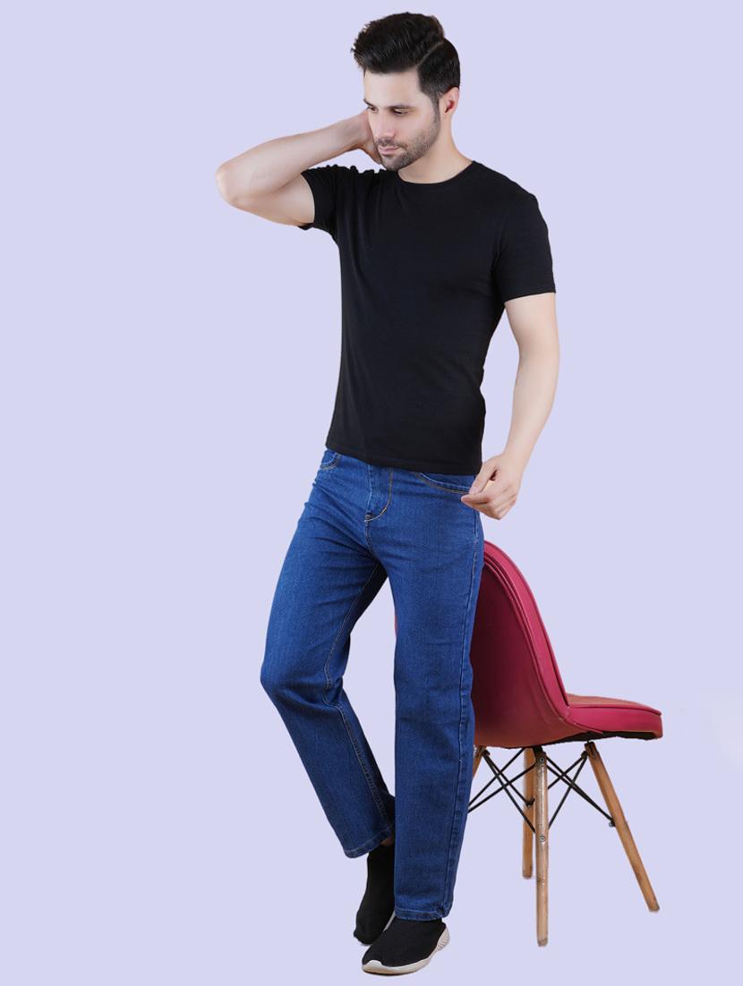 men blue plain mid rise straight fit jeans - 22012545 - Standard Image - 2
