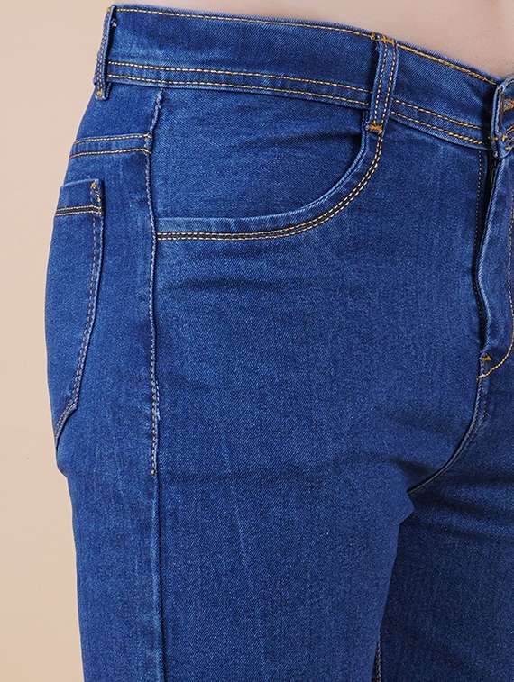 men blue plain mid rise straight fit jeans - 22012545 -  Standard Image - 2