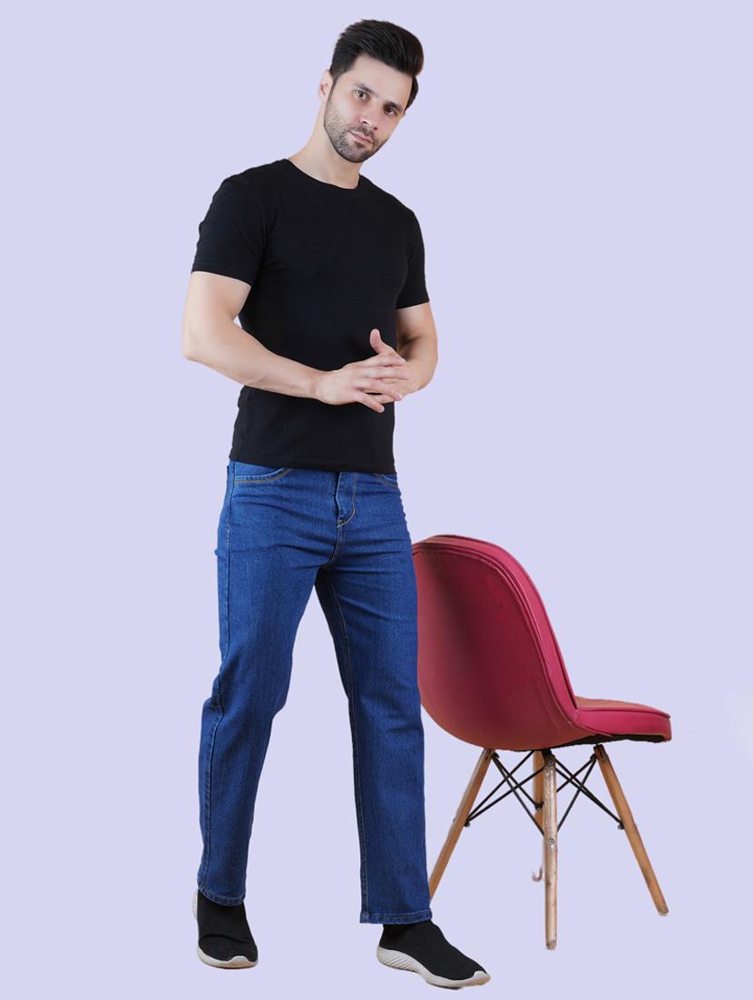 men blue plain mid rise straight fit jeans - 22012546 - Standard Image - 2