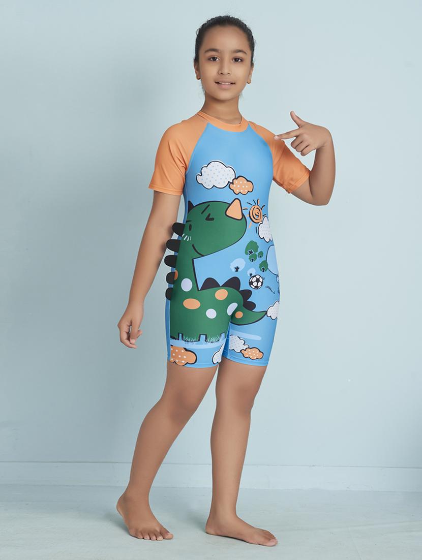 girls printed short sleeve swimsuit with swimming glasses - 22012561 - Standard Image - 2