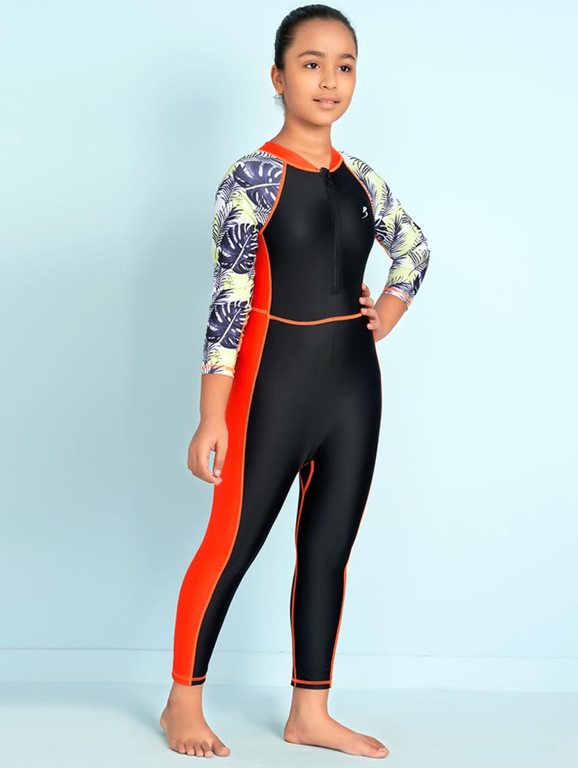 girls printed long sleeve swimsuit with swimming glasses - 22012564 - Standard Image - 2