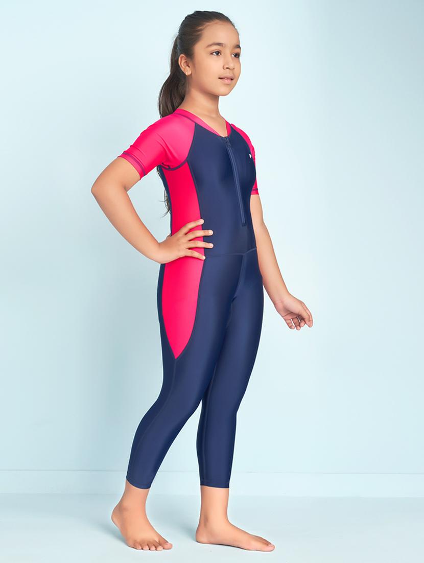 girls printed short sleeve swimsuit with swimming glasses - 22012570 - Standard Image - 2