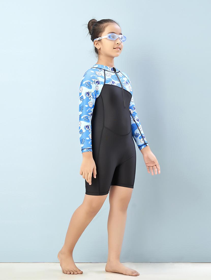 girls printed long sleeve swimsuit with swimming glasses - 22012572 - Standard Image - 2