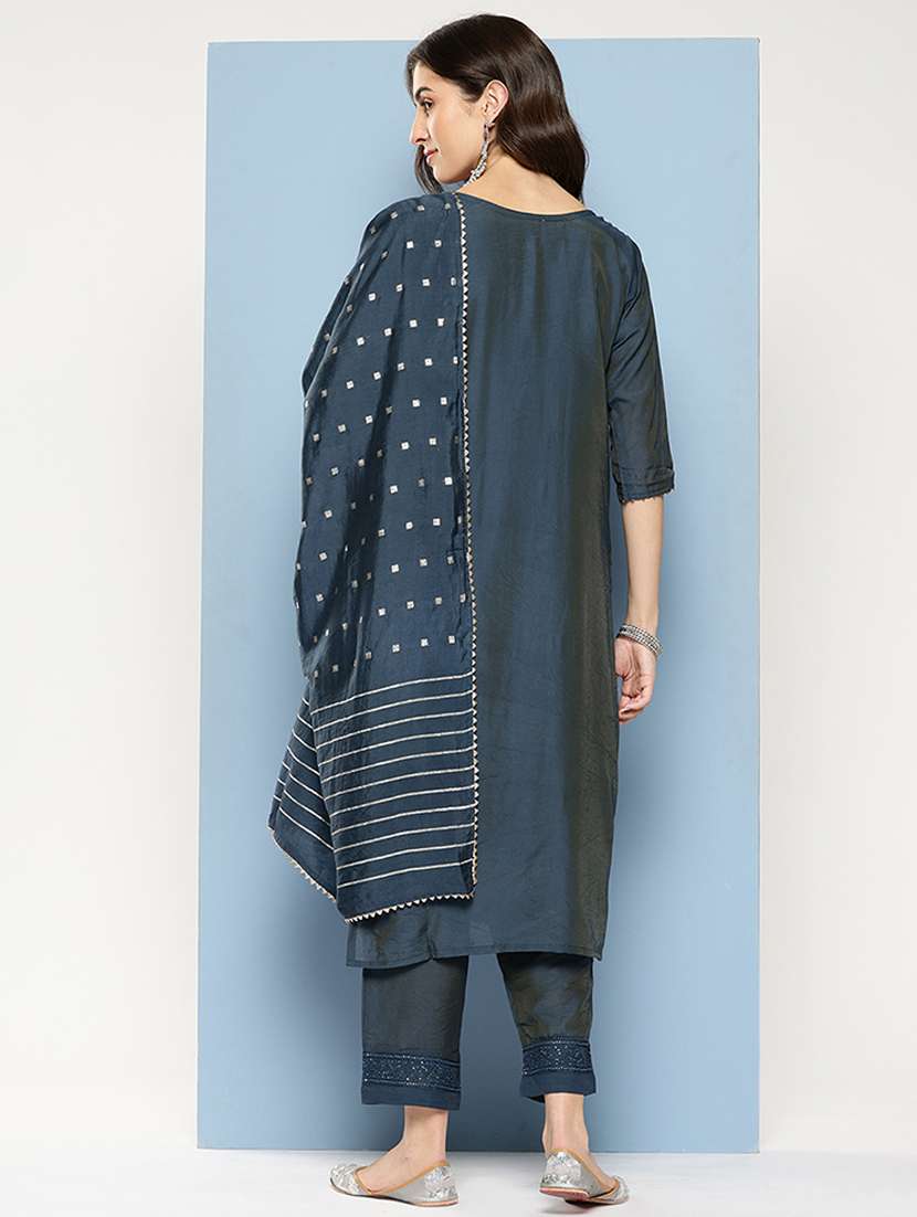 women embroidered three quarter sleeve kurta pant with dupatta set - 22012616 -  Standard Image - 2