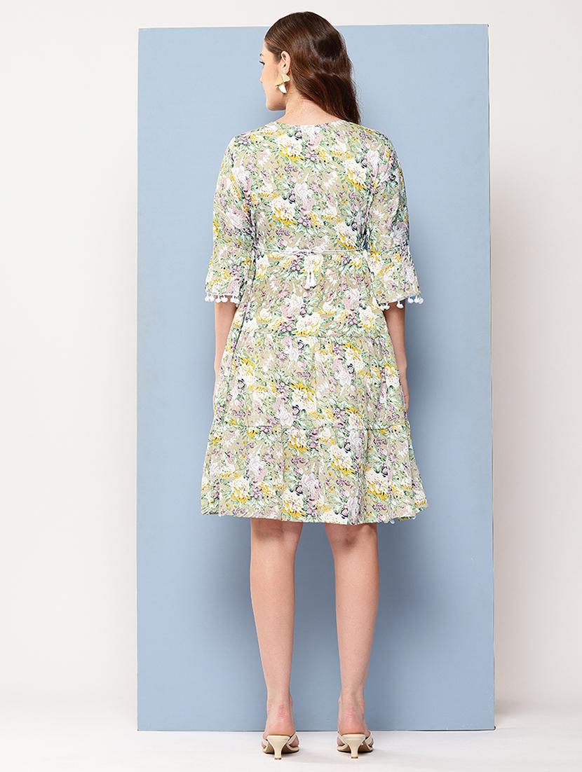 floral tiered polyester midi casual dress - 22012624 - Standard Image - 2