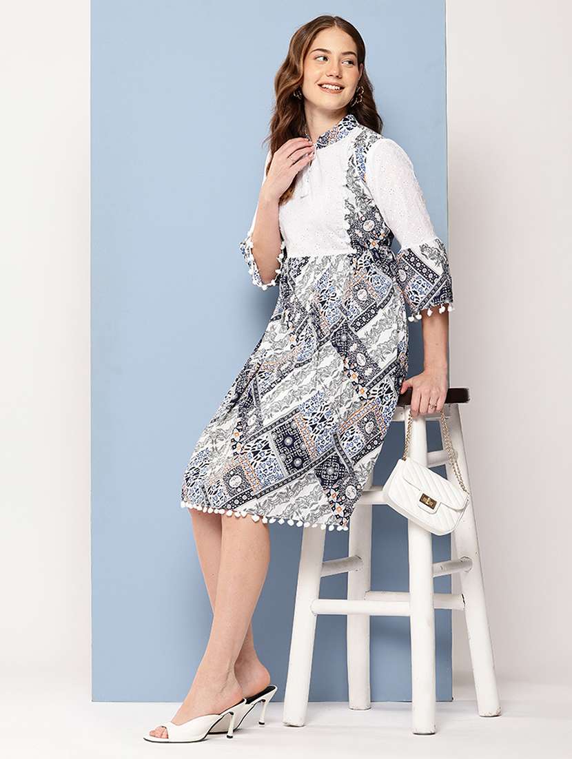 blue polyester fit & flare dress