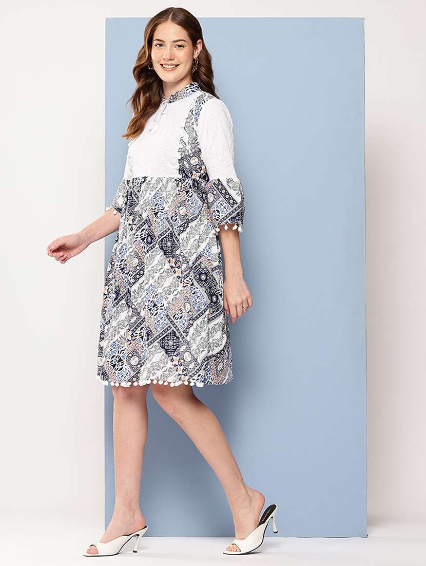 blue polyester fit & flare dress - 22012625 -  Standard Image - 2