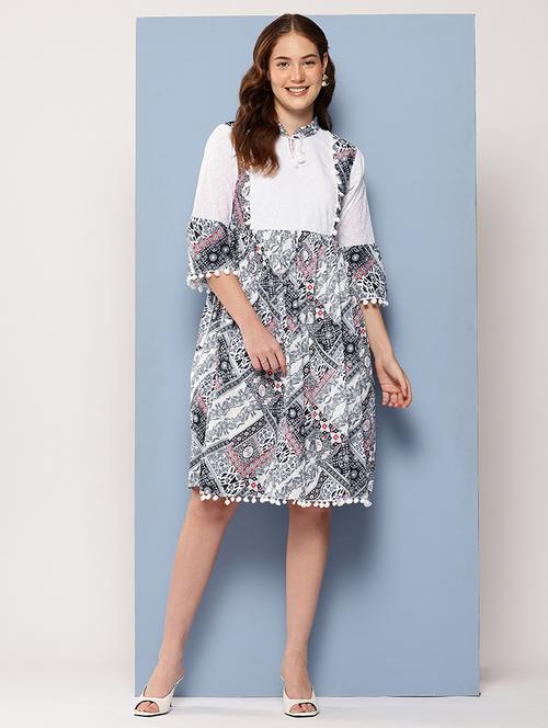 women printed bell sleeve a-line dress - 22012627 - Standard Image - 0