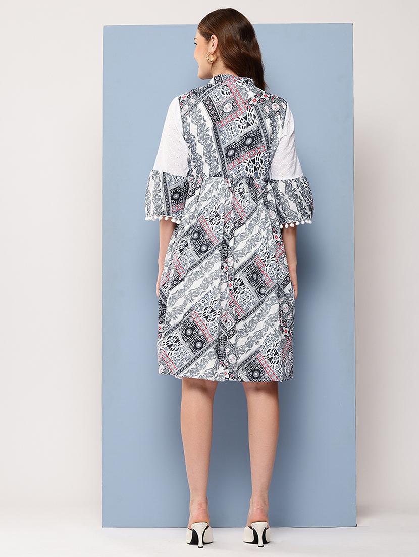 women printed bell sleeve a-line dress - 22012627 - Standard Image - 2