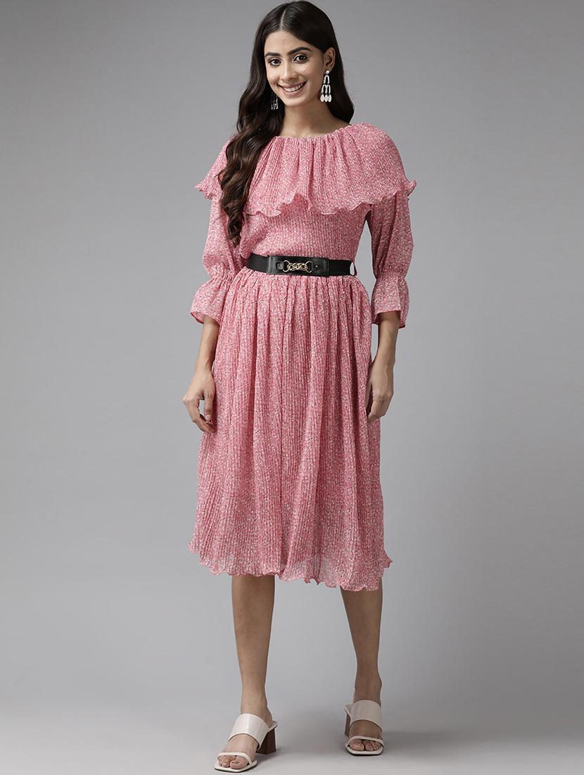women printed three quarter sleeve fit & flare dress - 22012634 - Standard Image - 2