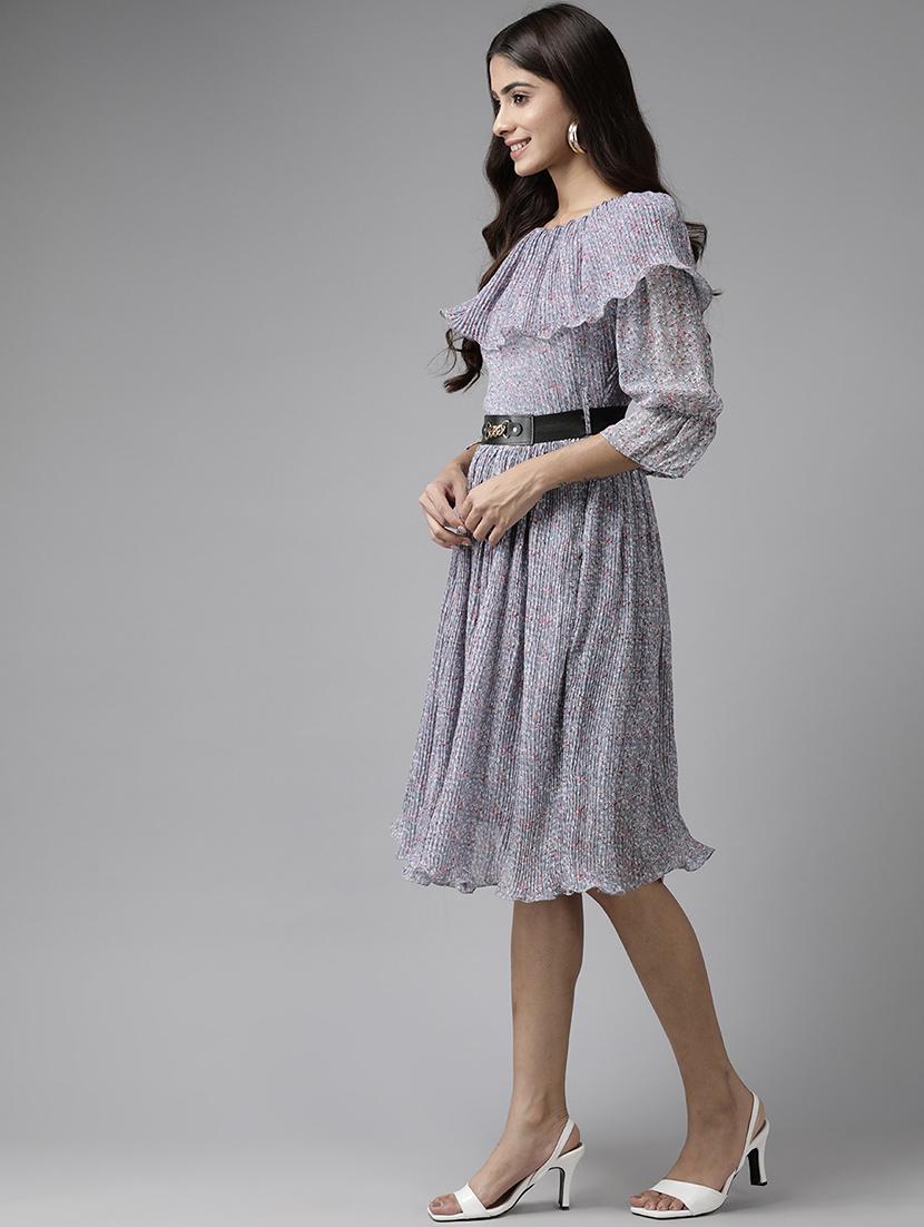 women printed three quarter sleeve fit and flare dress - 22012635 - Standard Image - 2