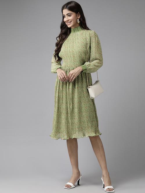 women floral print puff sleeve fit & flare dress - 22012636 - Standard Image - 0