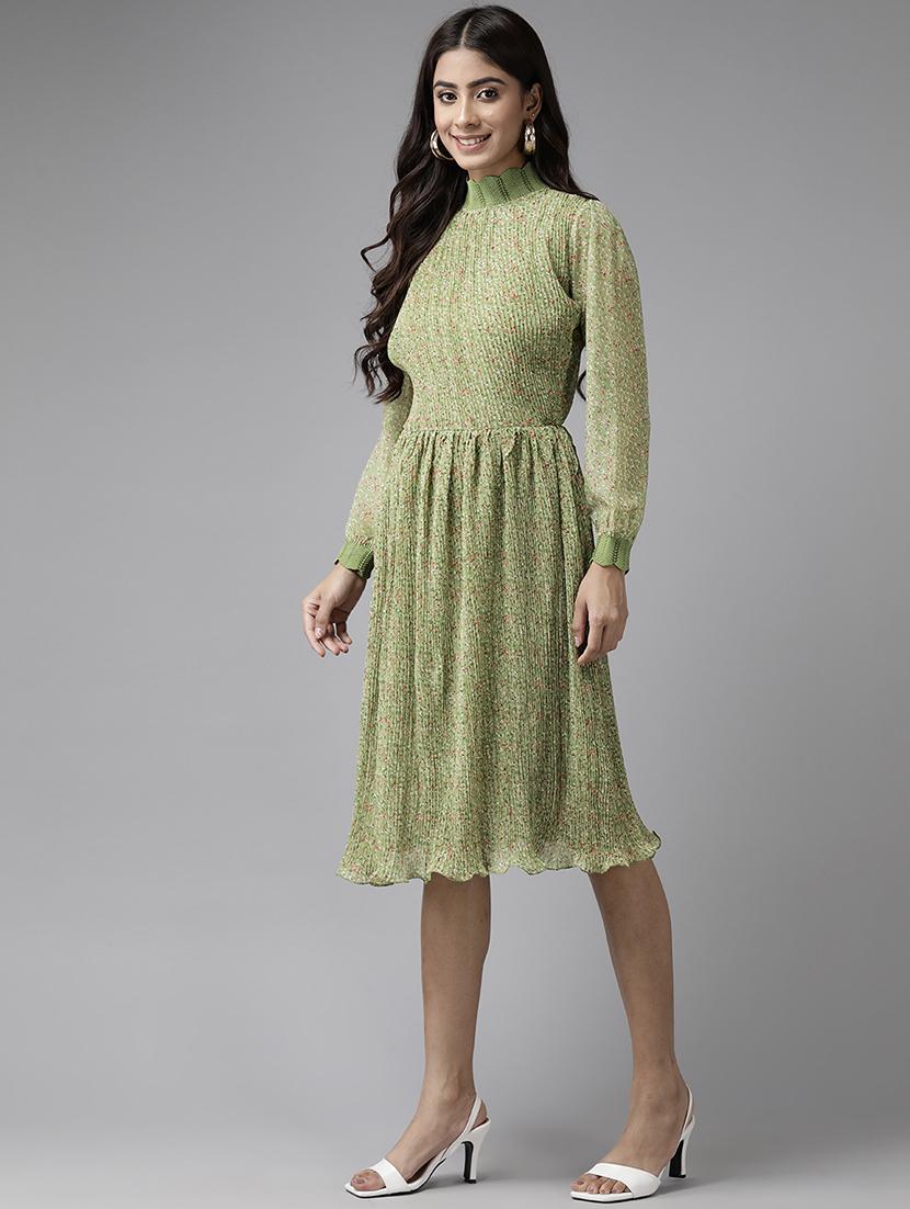 women floral print puff sleeve fit & flare dress - 22012636 - Standard Image - 2