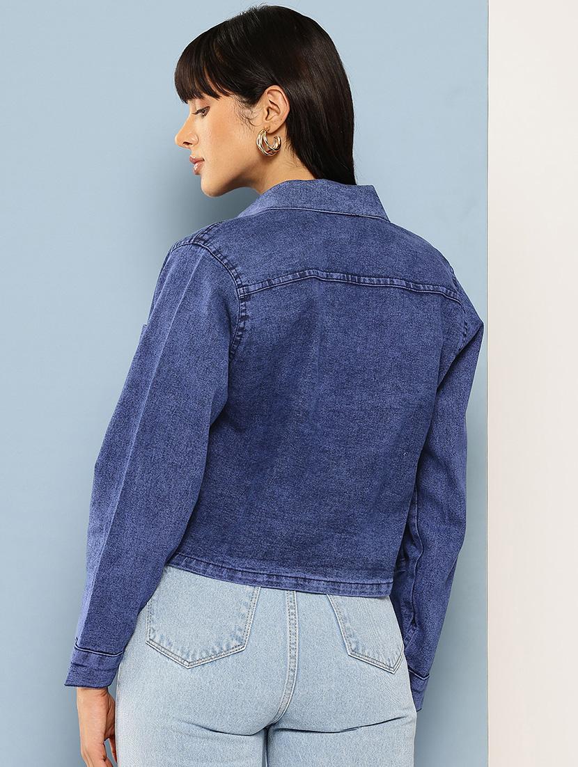 women solid long sleeve denim jacket - 22012642 - Standard Image - 2