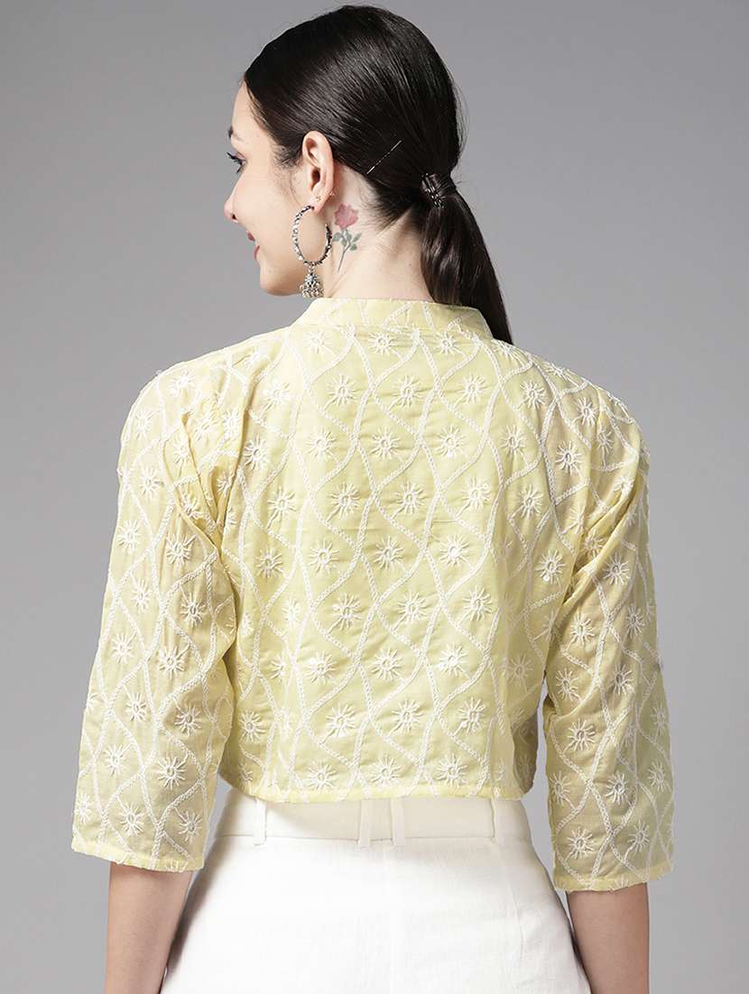 women solid with work three quarter sleeve ethnic jacket - 22012643 -  Standard Image - 2