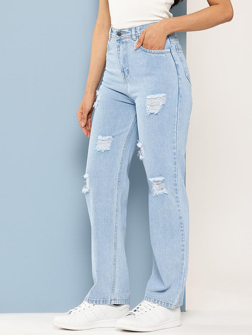 women distressed high rise straight fit jean - 22012649 - Standard Image - 2
