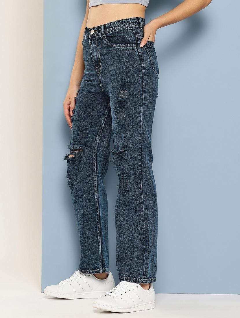 women distressed high rise straight fit jean - 22012651 - Standard Image - 2