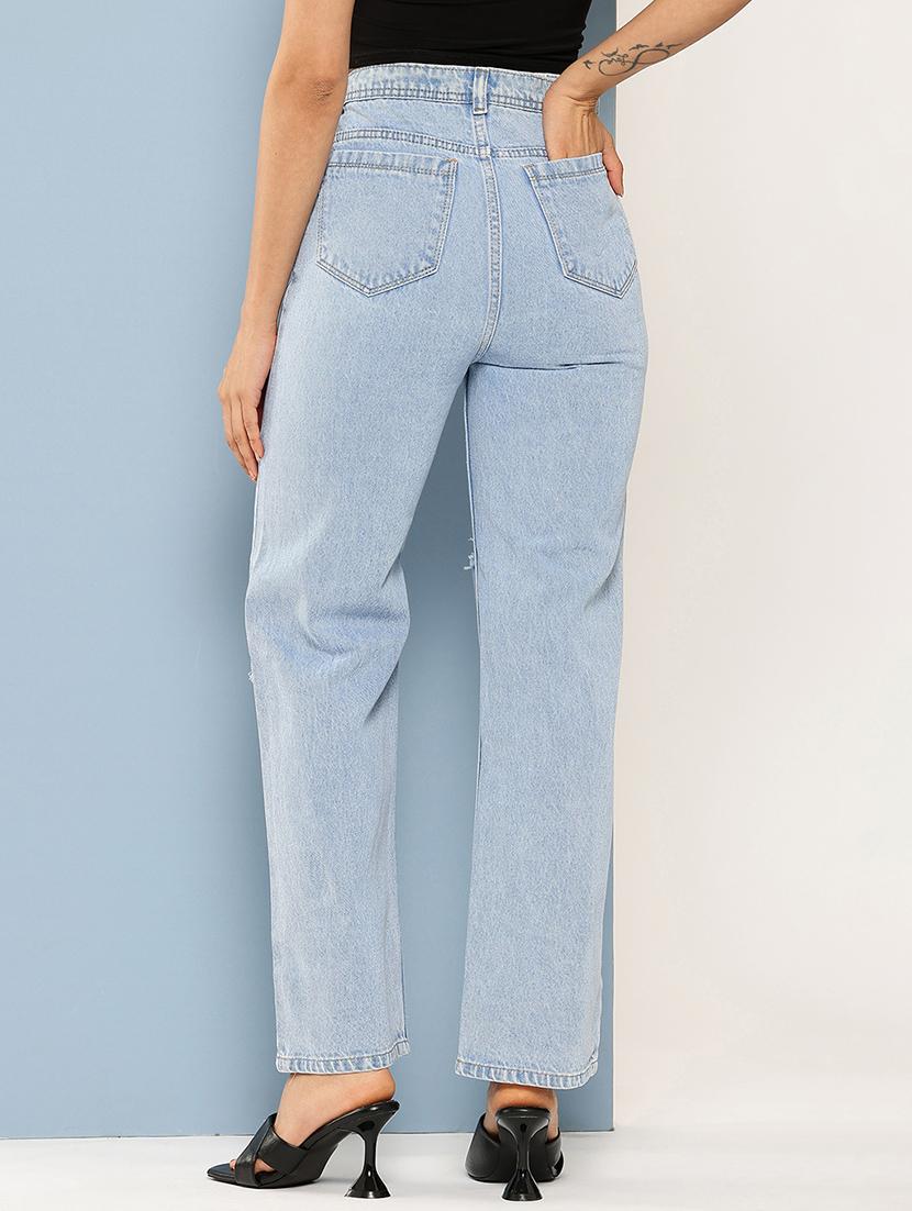 women distressed high rise straight fit jean - 22012652 - Standard Image - 2
