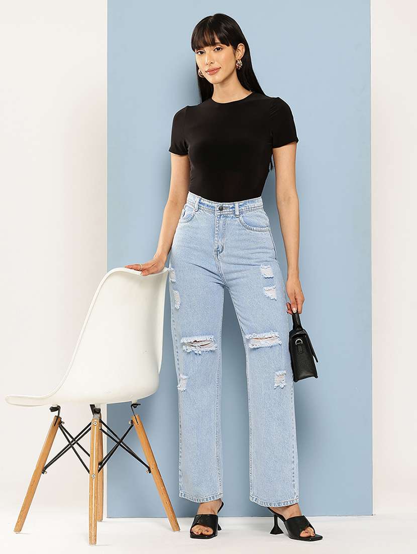 Women Distressed High Rise Straight Fit Jean