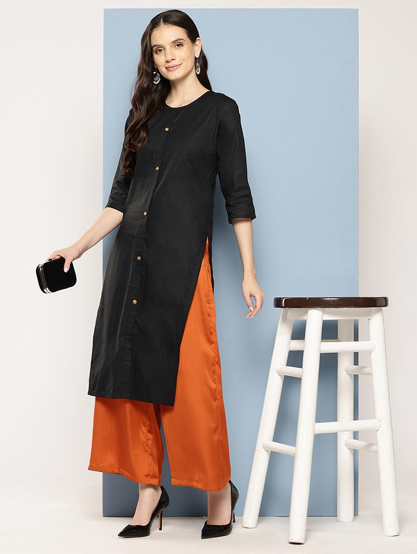 women solid three quarter sleeve straight kurta - 22012657 - Zoom Image - 0