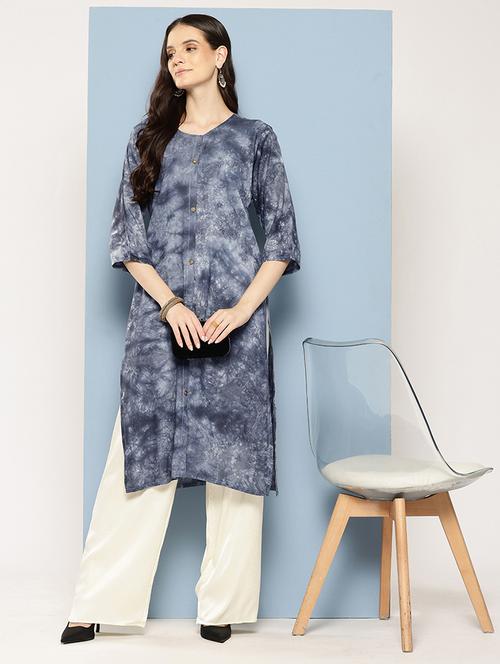 women printed three quarter sleeve straight kurta - 22012658 - Standard Image - 0