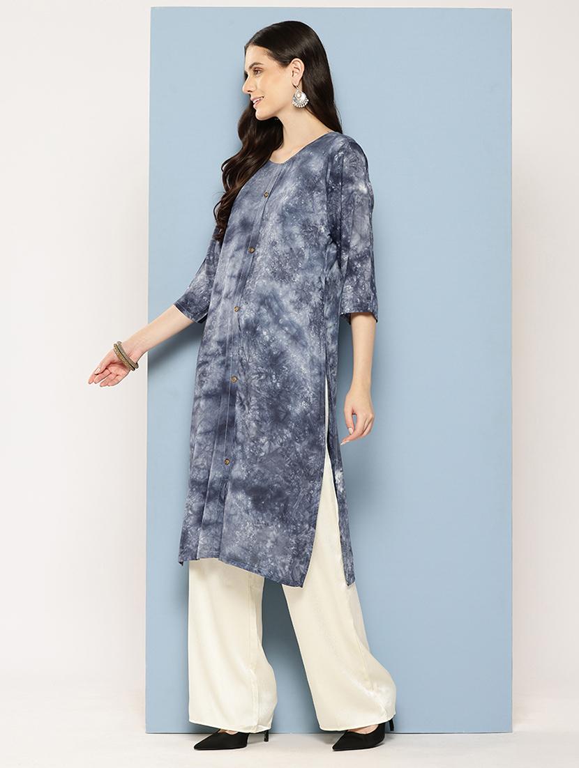 women printed three quarter sleeve straight kurta - 22012658 - Standard Image - 2