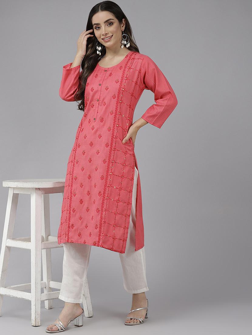 women embroidered three quarter sleeve a-line kurta - 22012660 - Zoom Image - 0