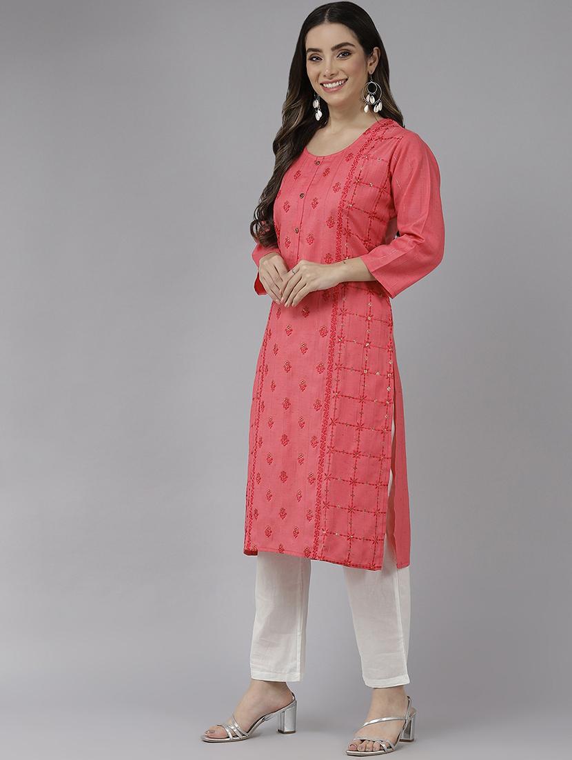 women embroidered three quarter sleeve a-line kurta - 22012660 - Standard Image - 2
