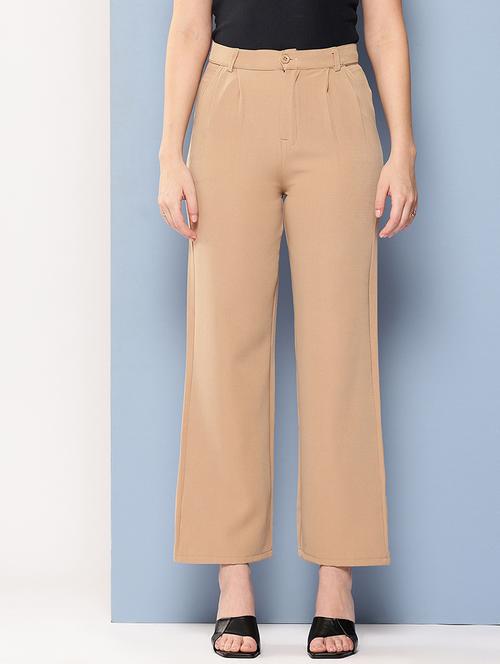 women solid mid rise straight trouser - 22012684 - Standard Image - 0