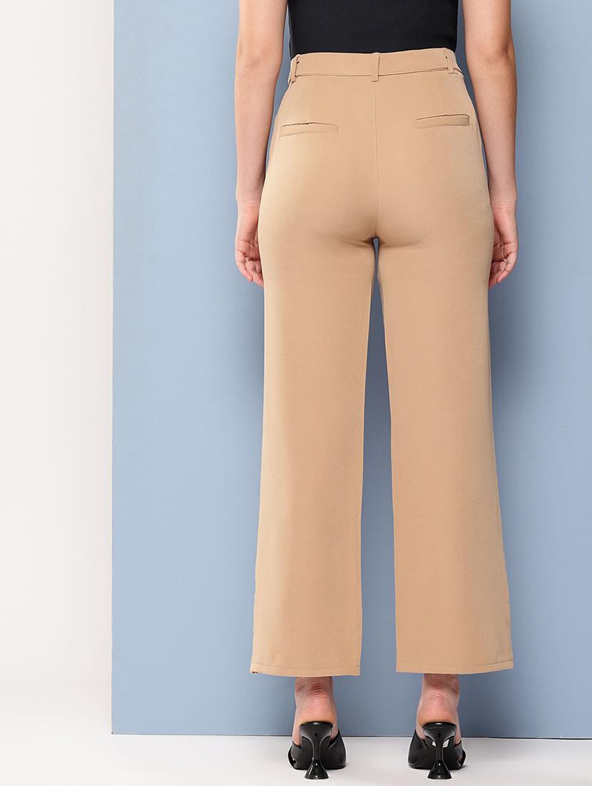 women solid mid rise straight trouser - 22012684 - Standard Image - 2