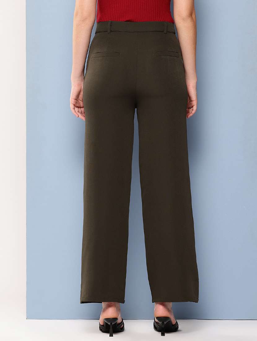 women solid mid rise straight trouser - 22012685 -  Standard Image - 2