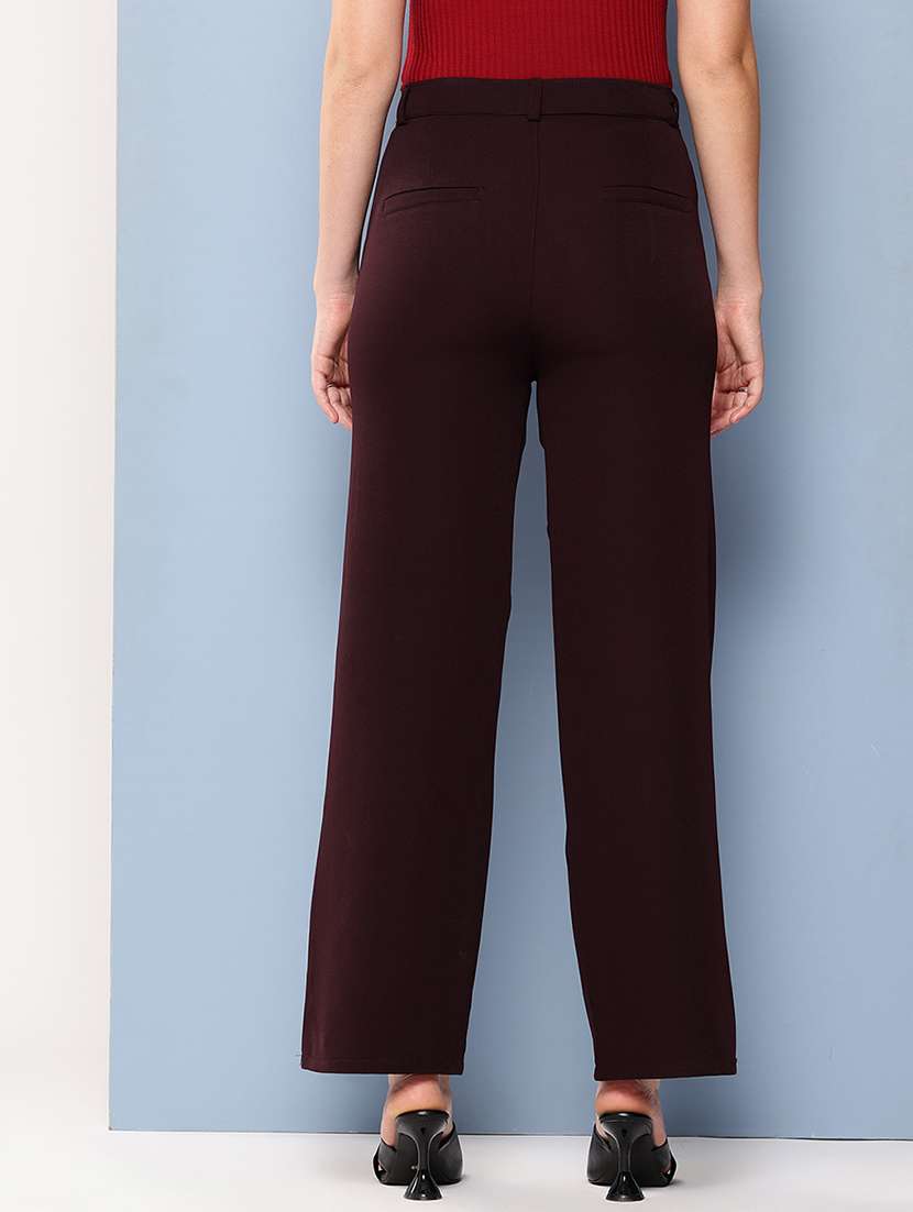 women solid mid rise straight trouser - 22012686 -  Standard Image - 2