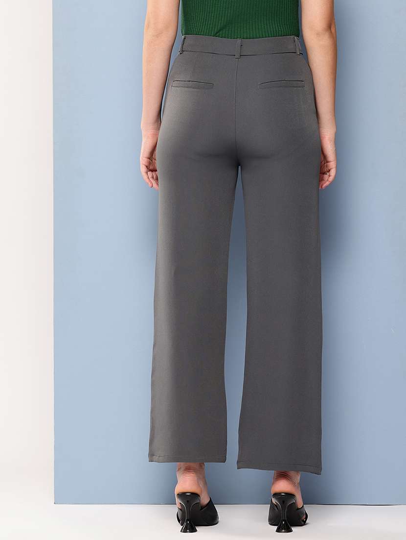 women solid mid rise straight trouser - 22012687 -  Standard Image - 2