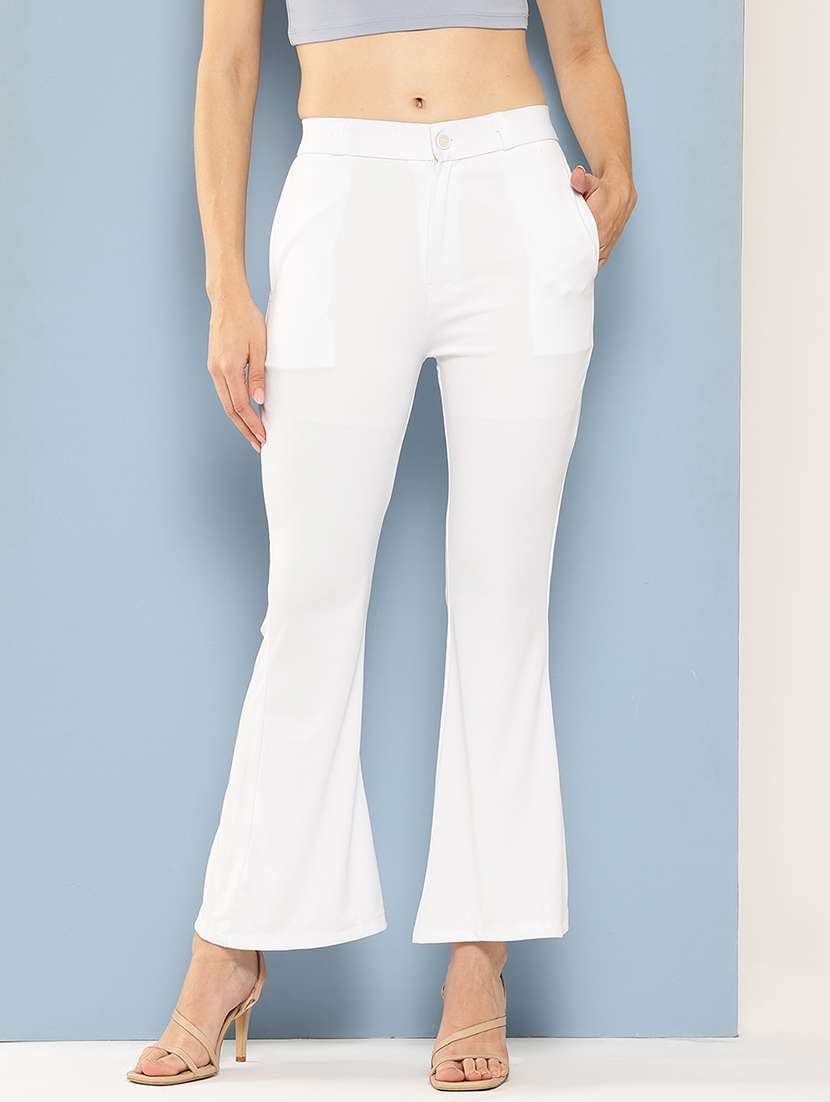 women solid mid rise bootcut trouser