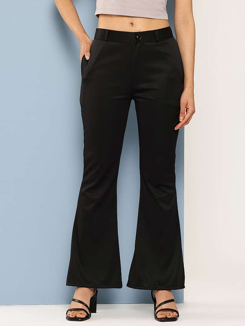 women solid mid rise bootcut trouser