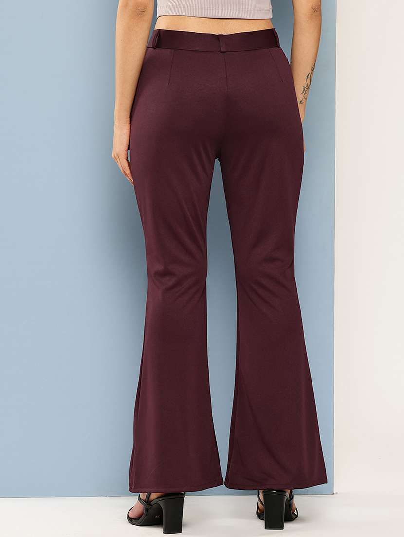 maroon crepe flared casual trousers - 22012693 -  Standard Image - 2