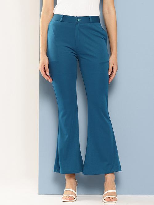 women solid mid rise bootcut trouser - 22012694 - Standard Image - 0