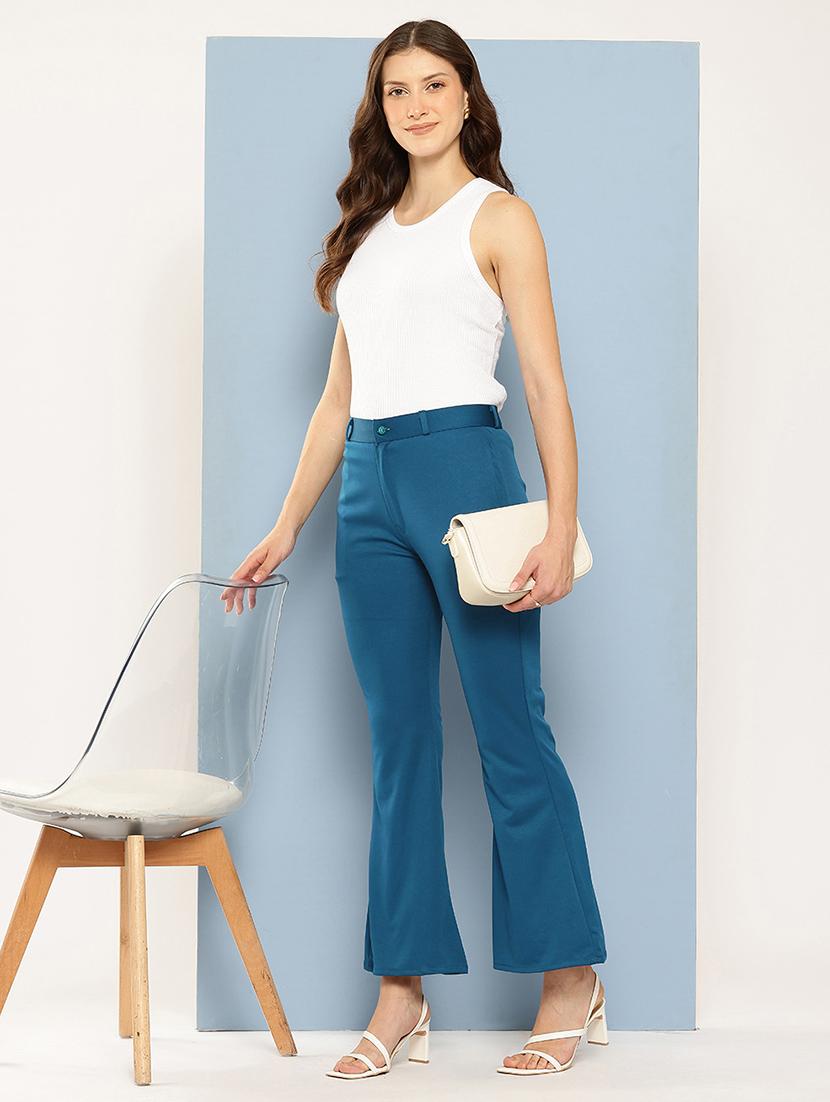 women solid mid rise bootcut trouser - 22012694 - Standard Image - 2
