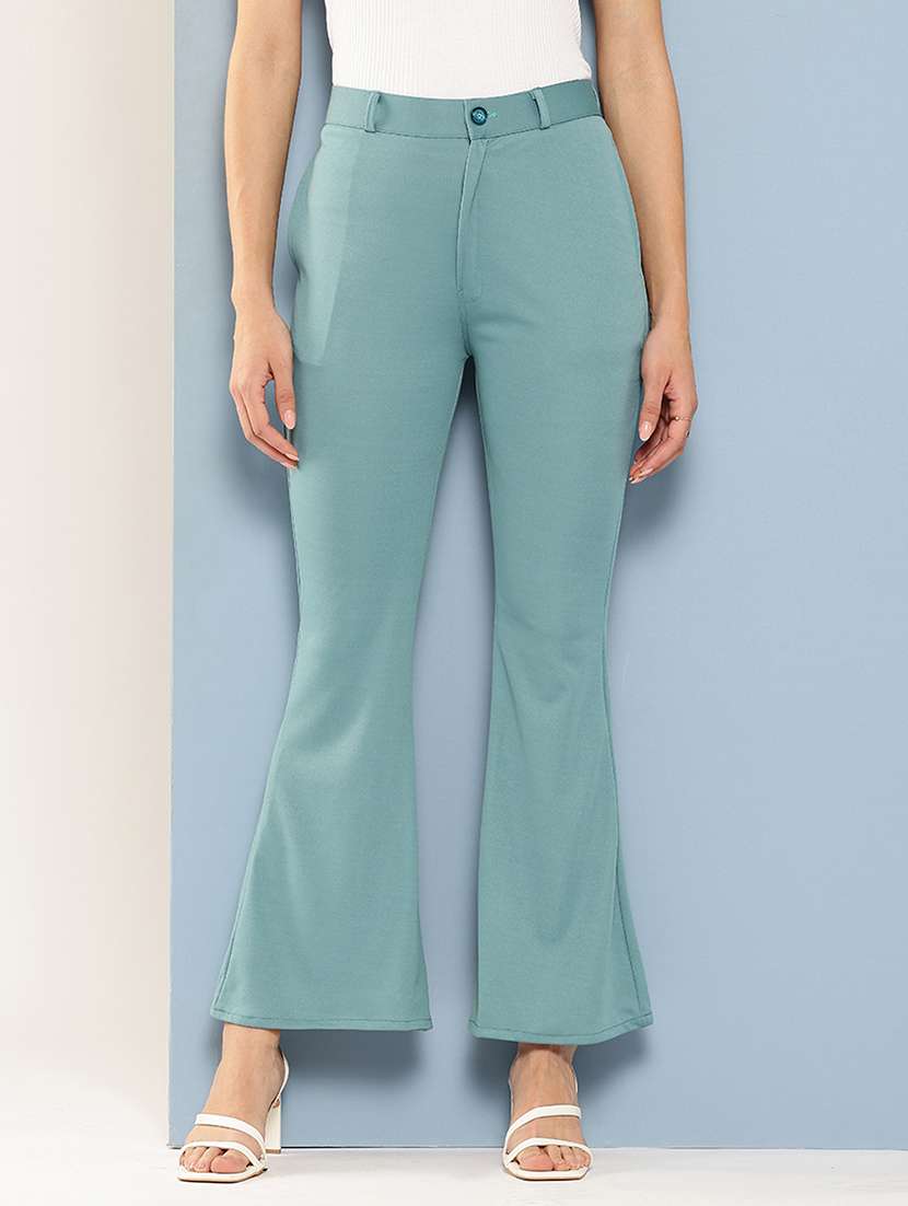 women solid mid rise bootcut trouser