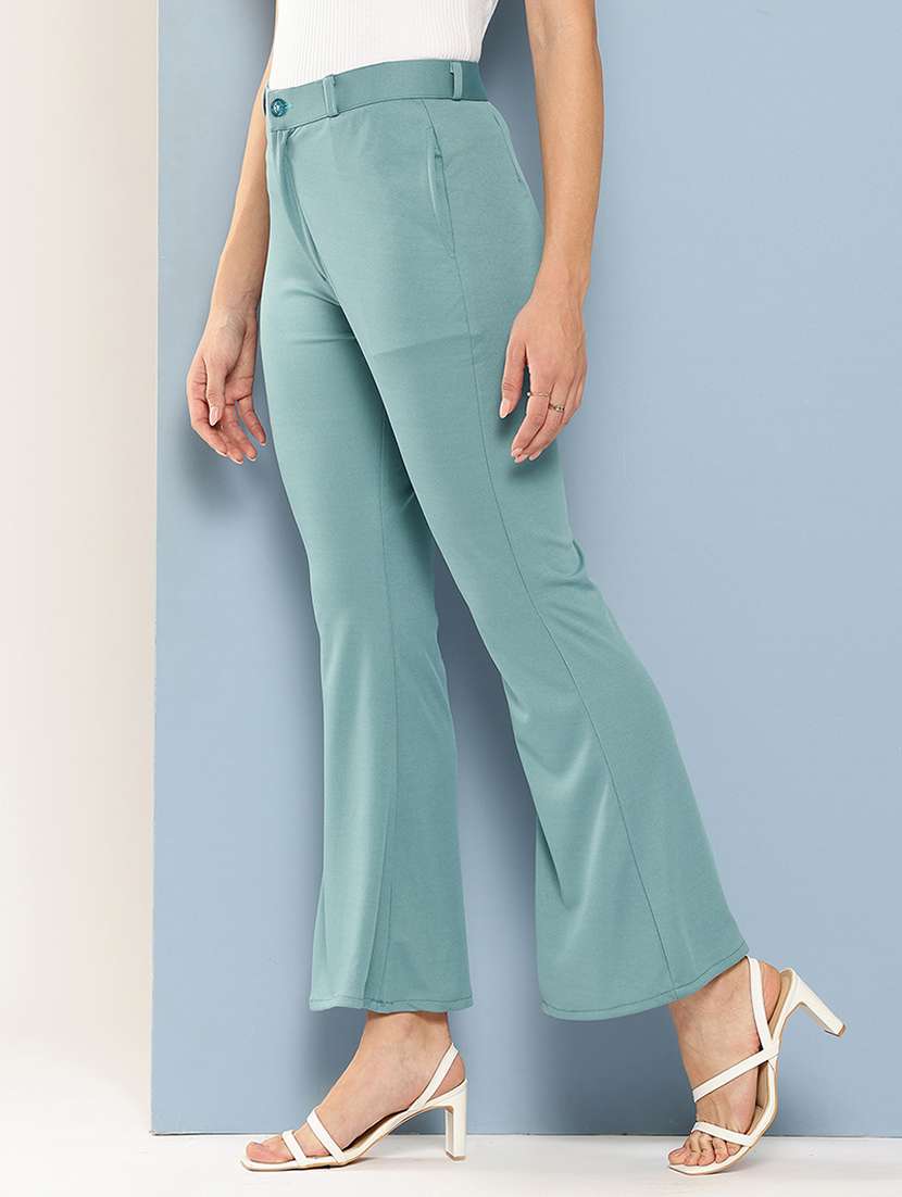 women solid mid rise bootcut trouser - 22012695 -  Standard Image - 2