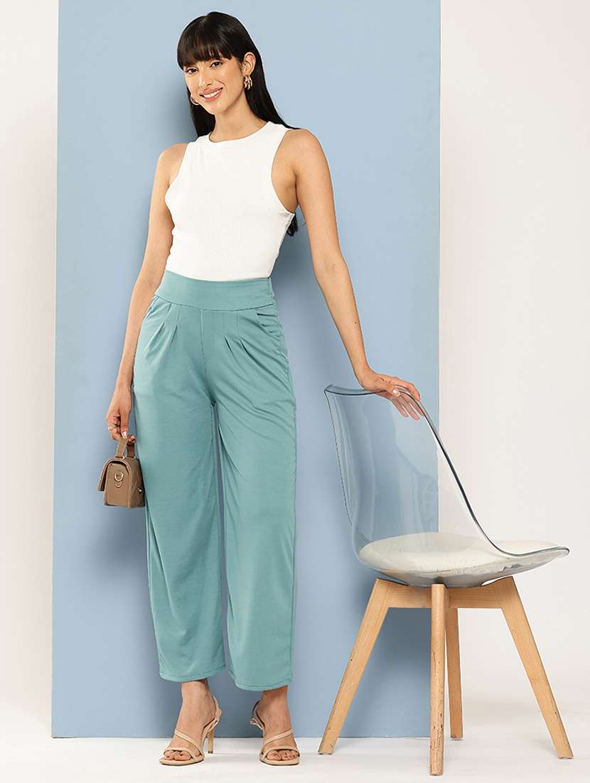 women solid mid rise straight trouser - 22012697 -  Standard Image - 2