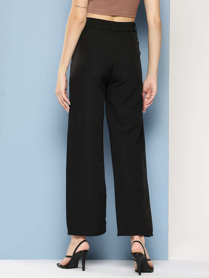 women solid mid rise straight trouser - 22012698 -  Standard Image - 2
