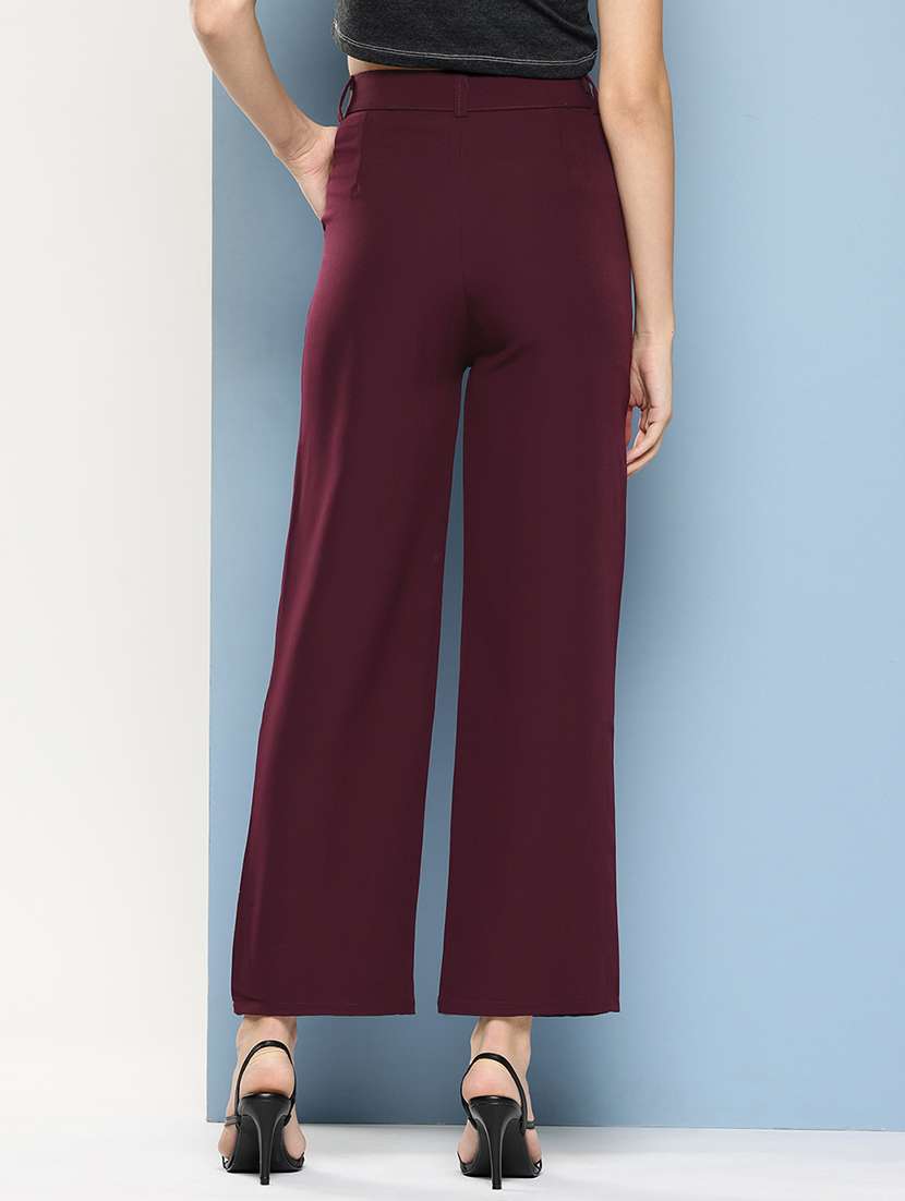 women solid mid rise straight trouser - 22012699 -  Standard Image - 2