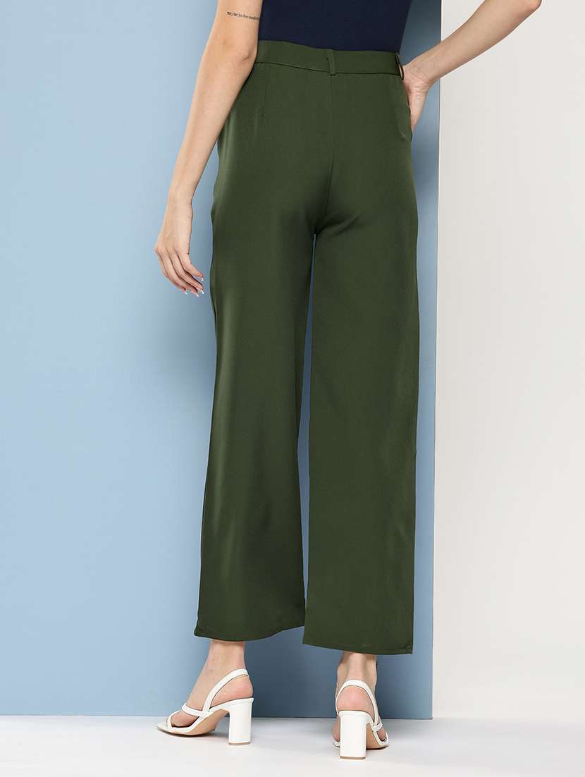 women solid mid rise straight trouser - 22012700 - Standard Image - 2