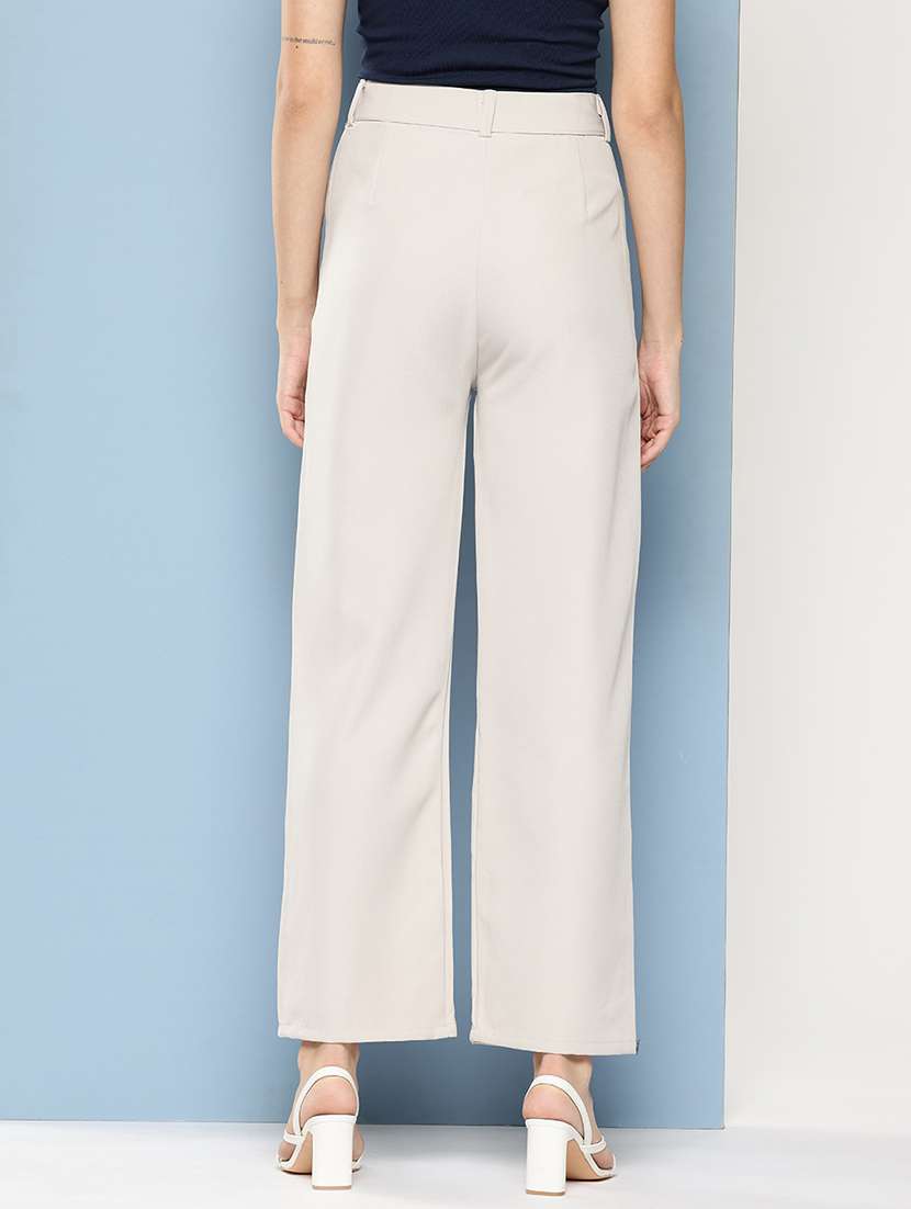 women solid mid rise straight trouser - 22012702 -  Standard Image - 2