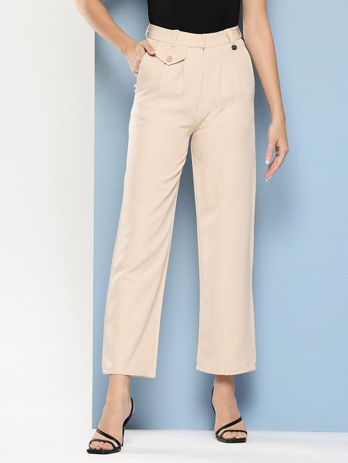 women solid mid rise straight trouser - 22012703 - Standard Image - 0